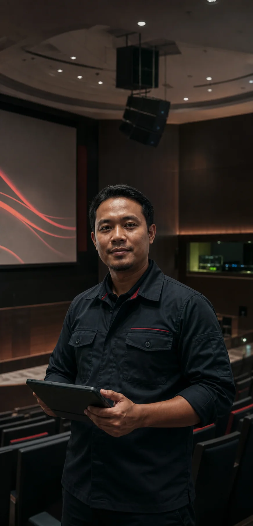 AV technician in a presentation and control room